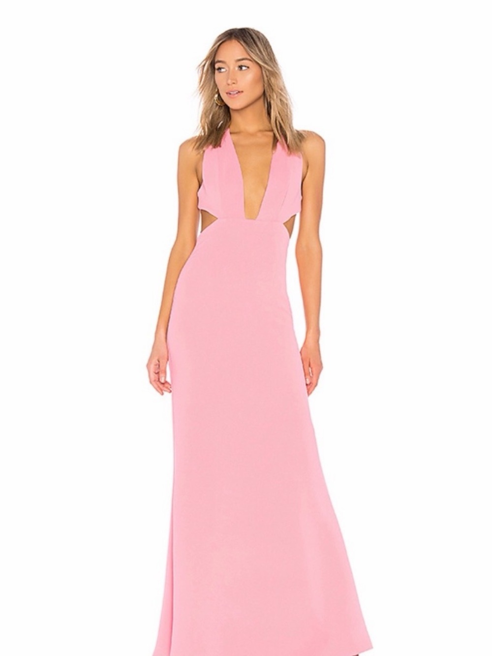 NBD Revolve Pink Plunging V-Neck Cutout Maxi Dress NWT $268 Size M Formal Gown